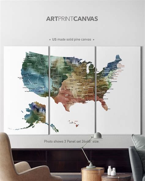 Us Map Canvas Print United States Map Canvas Watercolor Canvas Map