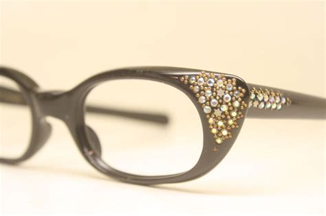 Black Cat Eye Glasses With Rhinestones Unused Vintage Etsy