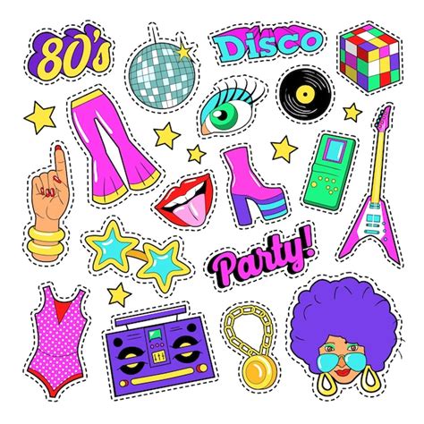 Premium Vector Disco Party Retro Fashion Elements With Guitar Lips