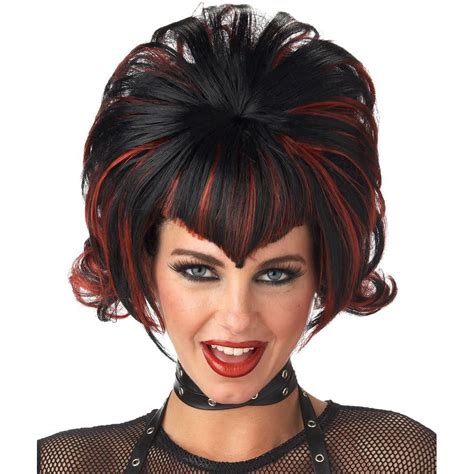 Goth Flip Black Burgundy Wig For Halloween Scostumes