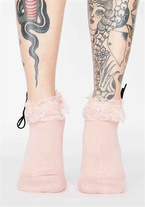 Lace Ruffle Ankle Socks Bow Pink Dolls Kill