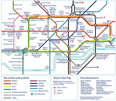 London Underground With Tourist Stops London Tube Map London