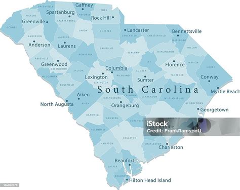 South Carolina Vektorkarte Regionen Isoliert Stock Vektor Art Und Mehr