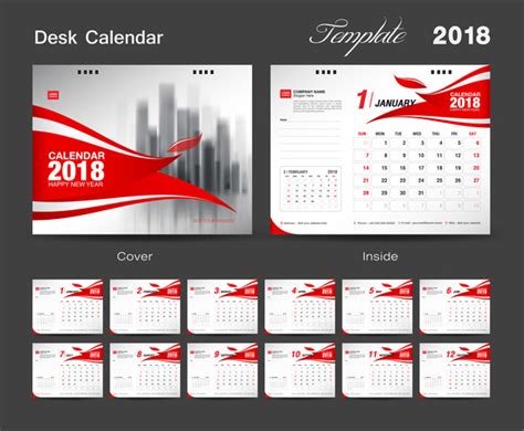 Red 2018 Desk Calendar Vector 01 Welovesolo