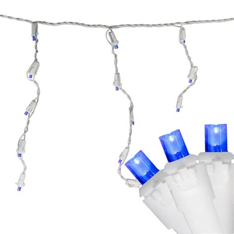 Set Of 100 Blue Led Wide Angle Icicle Christmas Lights White Wire
