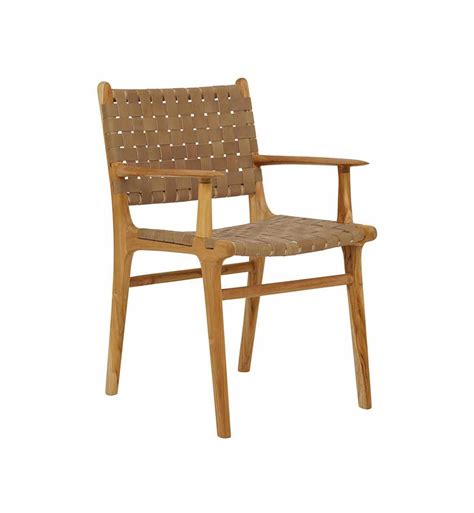 Fenton And Fenton Leather Strapping Dining Chair With Arms In Teak And Tan