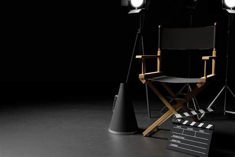 Director Chairmegaphonemovie Clapper And Lighting Equipment On Dark
