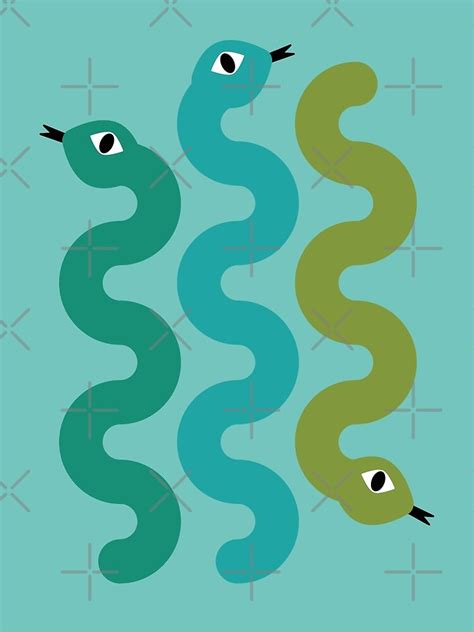 Squiggly Snakes On Mint Retro 70s Wavy Snake Pattern Art Print For