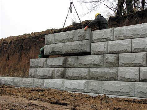 These retaining wall blocks, sold at stone yards and home centers, have a rough face for a quarried look and come in a variety of gray, tan, and red hues. Retaining Walls - National Precast Concrete Association