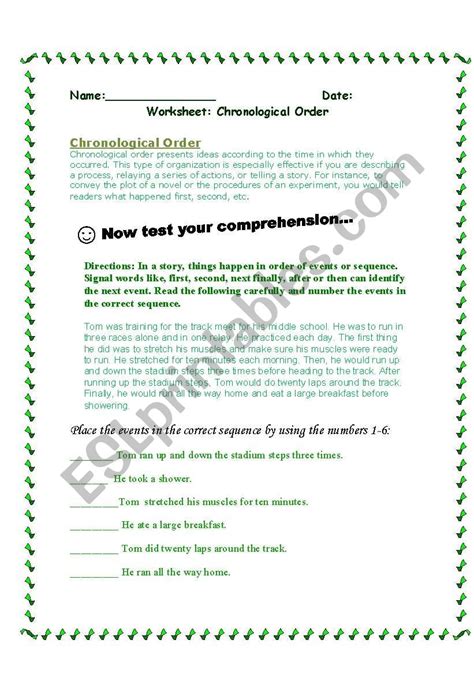 English Worksheets Chronological Order Worksheet