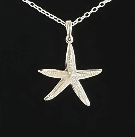 Starfish Pendant Necklace In Hammered 925 Sterling Silver Etsy