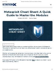 Master Metasploit Modules A Comprehensive Cheat Sheet For Course Hero