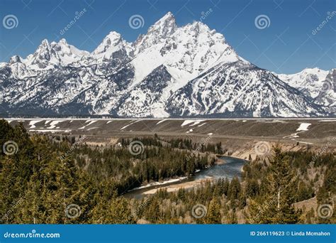 Gorgeous Landscape Of The Snowy Peaks Of The Teton Mountains In The