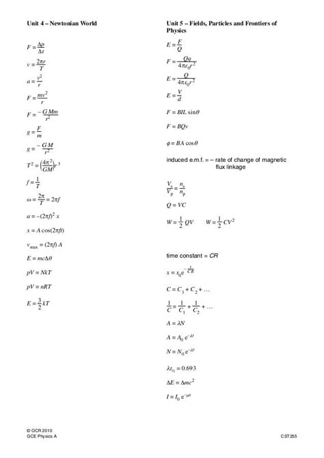 Spice Of Lyfe Physics Formula Sheet Mcat