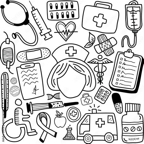 hand drawn doodle nurse icon set vector illustration sketch nurses and medical stuffs hand