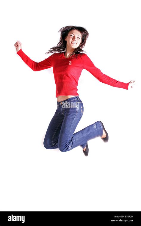 Attractive Young Woman Having Fun All On White Background Stock Photo