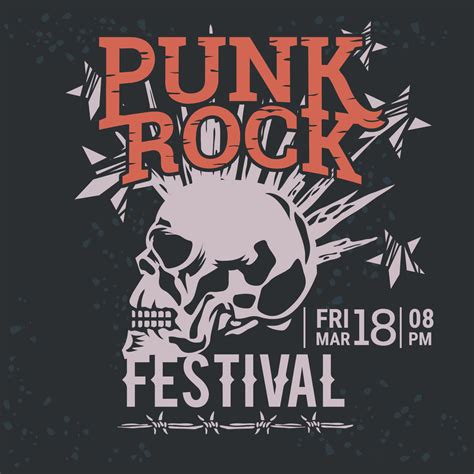 Hipster Punk Rock Festival Poster With Skull And Stars Lightning