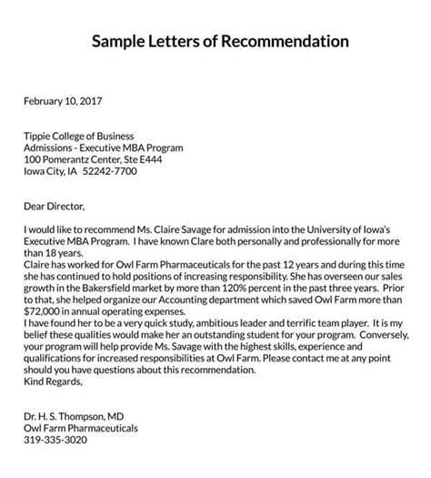 Letter Of Recommendation For Mba Sample