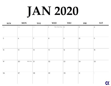 Printable Calendar January 2020 Calendar Printables Free Templates