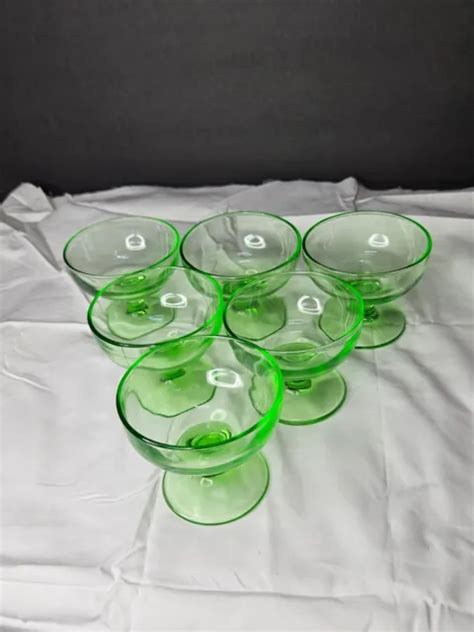 VINTAGE HAZEL ATLAS Ovide Green Uranium Depression Glass Sherbet Cups