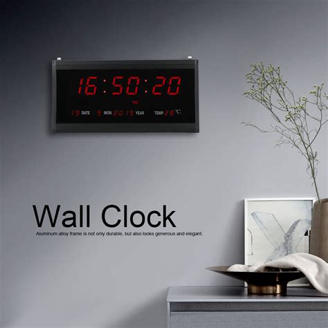 Wall Mount Digital Clock Large Led Electric Modern Calendar Home Office