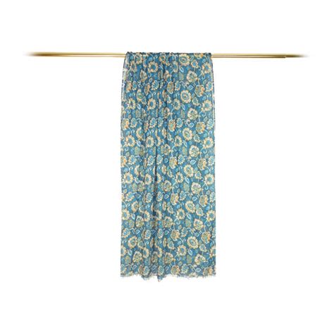 Fefè Napoli Blue Flowers Wool Dandy Scarf Scarves And Foulards