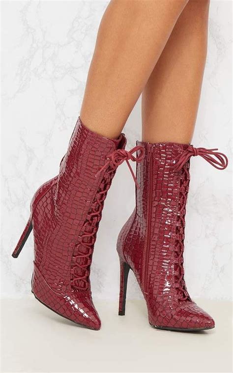 burgundy patent croc lace up boots lace up boots crocodile crocs burgundy ankle boot booty