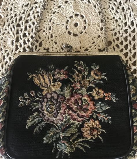 Vintage S La Marquise Tapestry Purse Floral Design Marquise