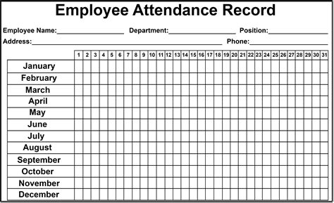 Free Monthly 2020 Attendance Template Example Calendar Printable