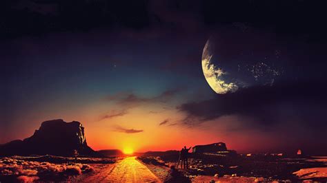 Download 2560x1440 Wallpaper Couple Sunset Planet