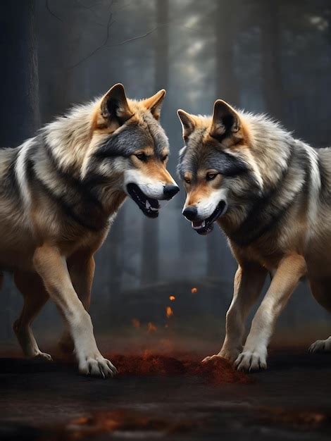Premium Ai Image Two Alpha Male Wolves In A Fight With Each Other To