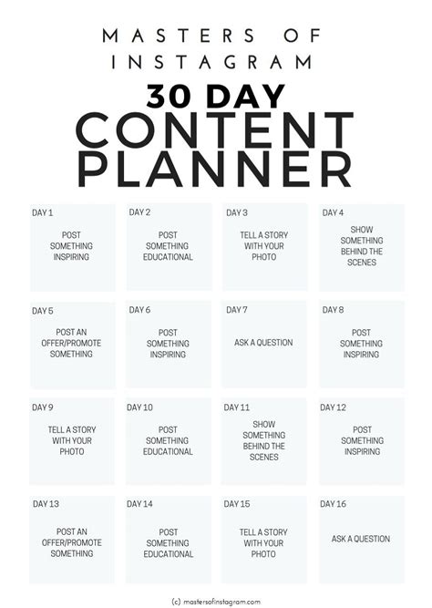 30 Day Instagram Content Planner Marketing Strategy Social Media