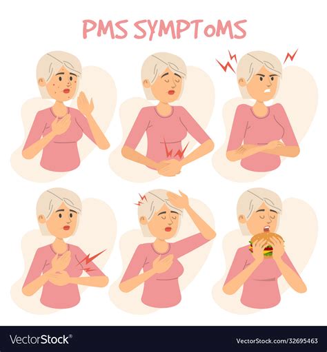 Symptoms Pms Female Person With Headache Vector Image