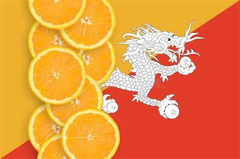 Bhutan Flag And Citrus Fruit Slices Vertical Row Stock Illustration