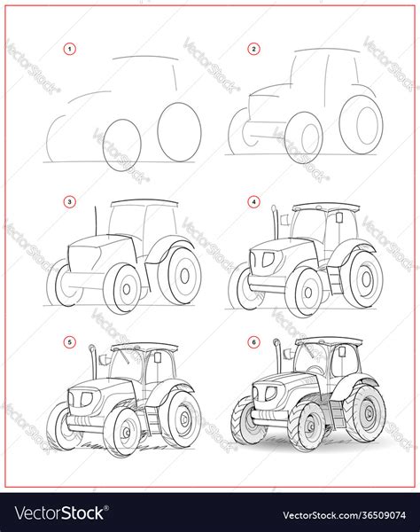 Page Shows How To Learn To Draw Sketch Tractor Vector Image