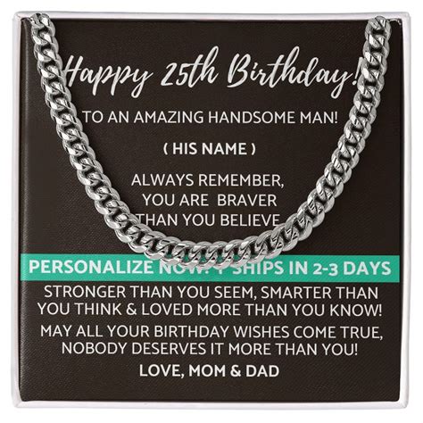 Happy 25th Birthday Son Personalized Message From Mom Dad Etsy