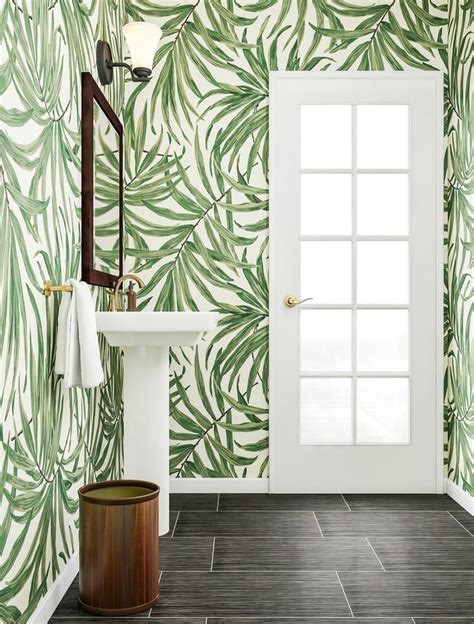 Modern Green Palm Bathroom Patterned Bathroom Tiles Cottage Bathroom