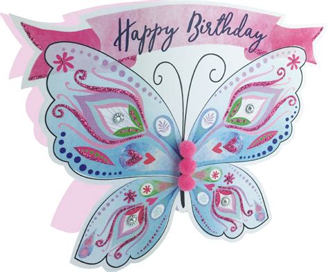 Butterflies Happy Birthday 3d Paper Dazzle Greeting Card Glitter