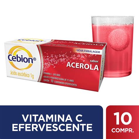 Vitamina C Cebion 1g Acerola 10 Comprimidos Efervescentes Drogarias