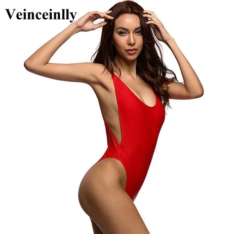 Buy 2018 Red Scoop Back Sexy High Cut Leg One Piece