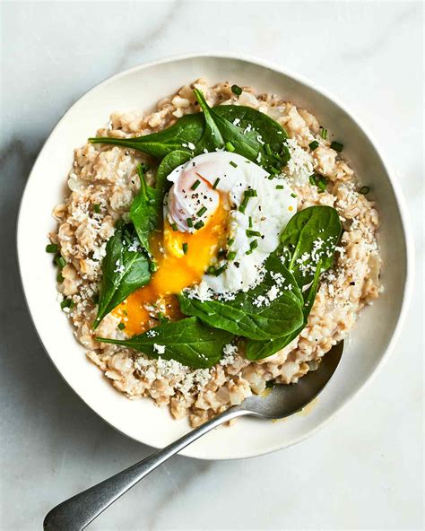 Savory Oatmeal With Spinach And Poached Eggs Recipe Real Simple