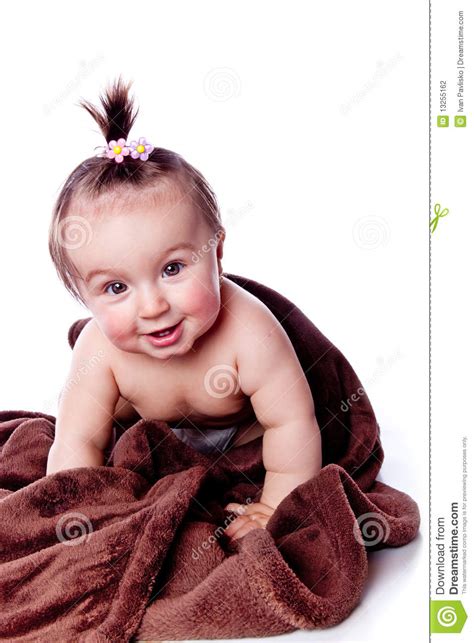 Baby Under A Brown Towel Stock Photo Image Of Clean 13255162