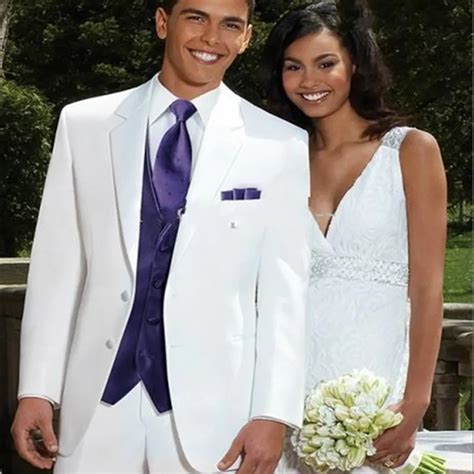White Purple Vest Top Quality Groom Tuxedos Mens Wedding Dress Prom