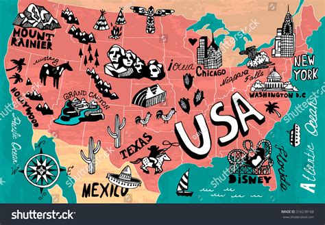 Illustrated Map Usa Stock Vector Royalty Free 316238168 Shutterstock