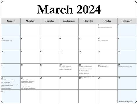 March 2024 With Holidays Calendar