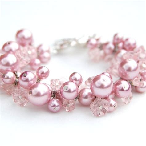 Pink Pearl Bracelet Cherry Blossom Floral And Pearl Cluster Etsy