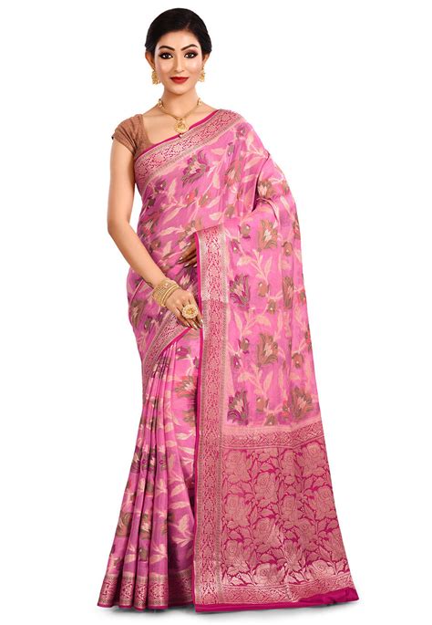 Pure Georgette Silk Banarasi Saree In Pink Snea1569