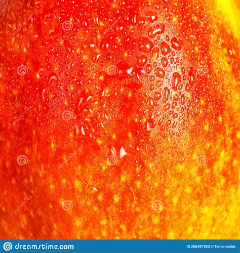 Apple Red Texture Close Up With Water Drops On The Skin Stock Image