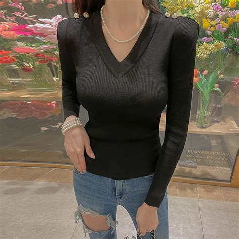 V Neck Slim Fit Knit Top Dabagirl Your Style Maker Korean Fashions Clothes Bags