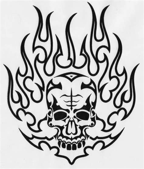 Outline Demon Skull In The Flame Tattoo Design Tattooimagesbiz